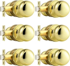 Passage Door Knobs Polished Brass Interior Hall/Closet Door Handles Keyless Lock