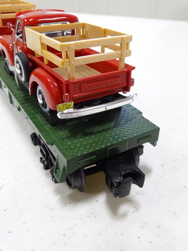 RAIL KING MTH READING FLAT CAR W/ (2) 3100 PICKUP W/ STAKE BED / FEDEX FS - Picture 5 of 22