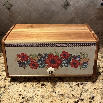The Pioneer Woman Bread Box Floral Acacia Wood Farmhouse