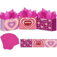 Heart Valentine Gift Bag Tissue Paper Medium Present Wrap Bags Women 3 PCS