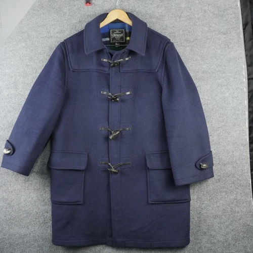 Gloverall Coat Mens 42 Blue Wool Original Duffle Toggle Plaid Lined England video thumbnail