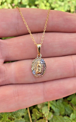 Virgen de Guadalupe Necklace Dainty for Womens Kids Cable Link Chain 17'' Gifts
