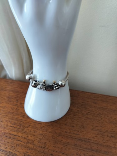Authentic Pandora Sterling Silver w/ Gold Accents Love Charm Bracelet Women's - Picture 3 of 11