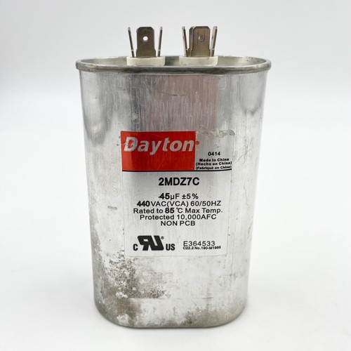 Dayton 2MDZ7C 45MFD 440VAC Oval Type 2 Motor Run Capacitor