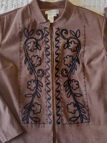 Coldwater Creek Brown Embroidered Women's Blazer Top Size 18W Soft Faux Suede - Picture 2 of 9