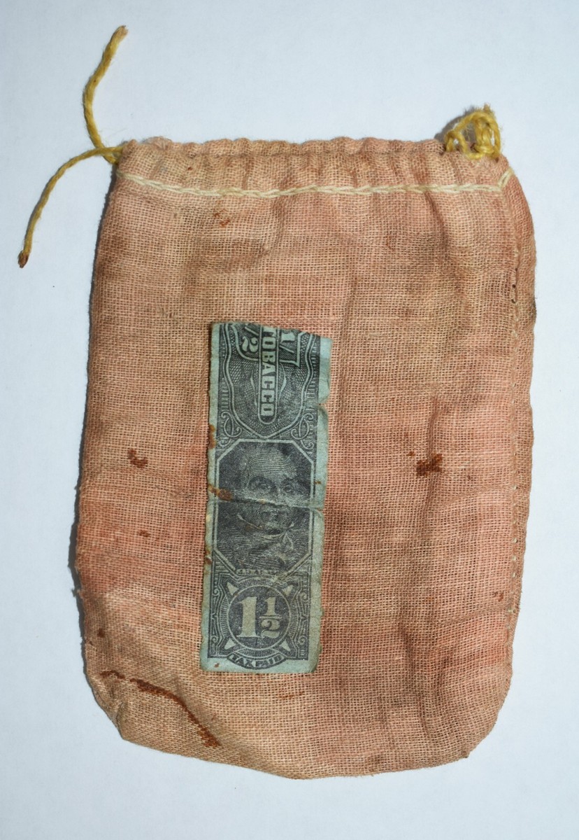 tobacco sacks Antique 1910 Era Cloth Tobacco Pouch with 1-1/2 Tax Stamp Empty