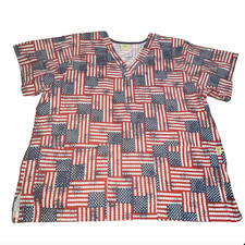 Tafford Womens Red White Blue Flag Scrub Shirt Top Sz Large Patriotic 4th of Jul