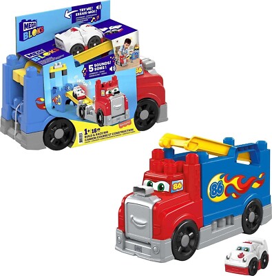 MEGA BLOKS BUILD A RACE RIG W/ 5 SOUNDS FIRST BUILDERS 16PCS *NEW*