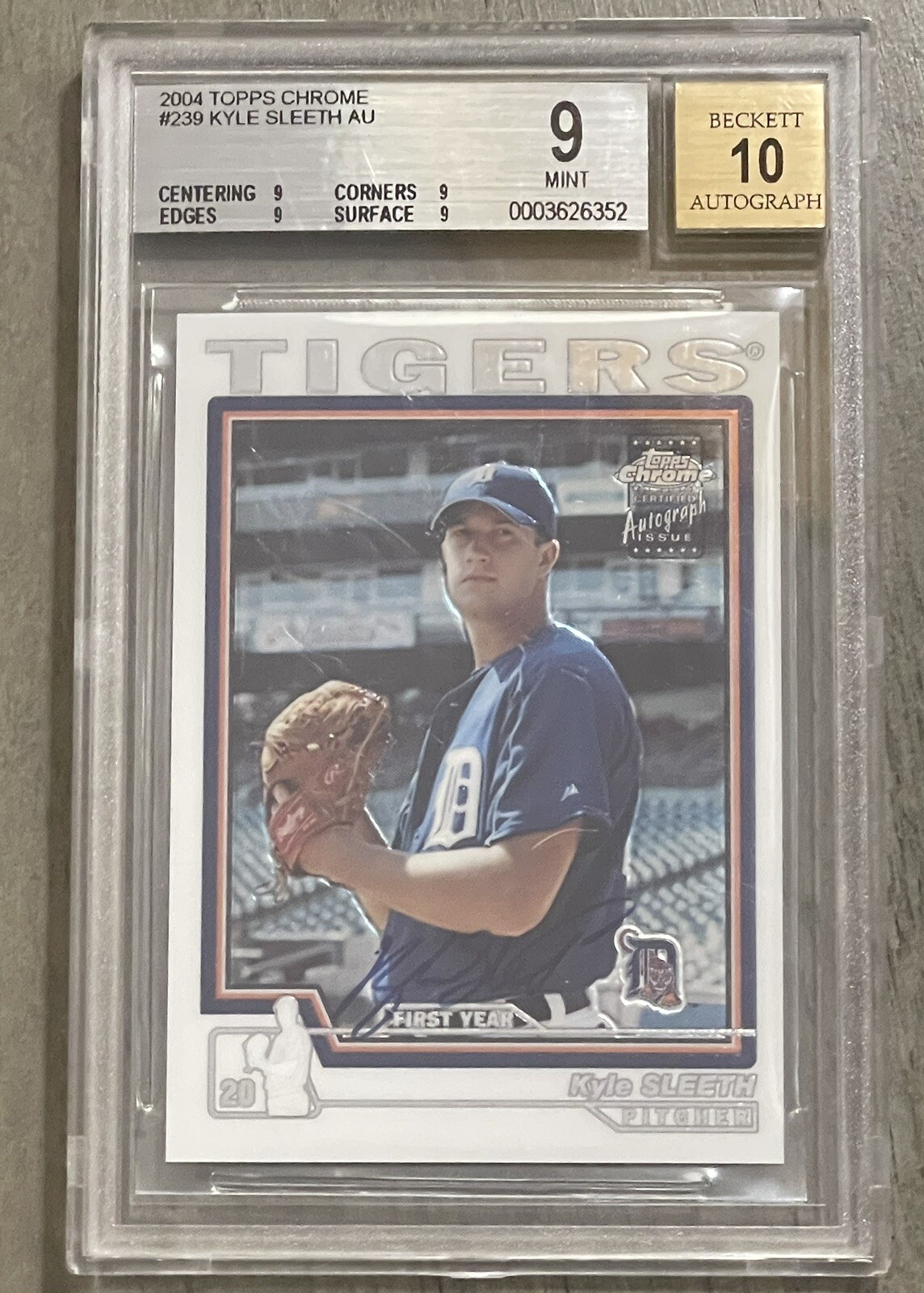 2004 Topps Chrome #239 Kyle Sleeth Au BGS 9 MINT, AUTO 10, FREE SHIPPING! Tigers