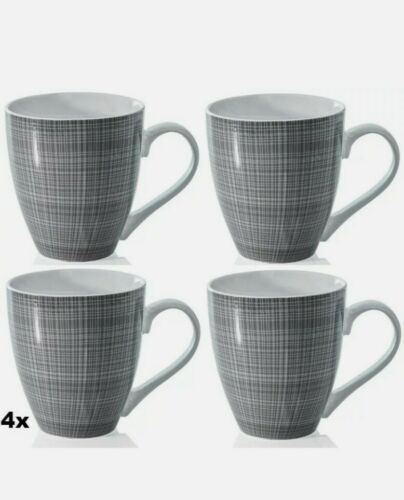 Sketch Set of 4 Mugs Porcelain Extra Large Coffee Soup Hot Cocoa Lovely Design  - Afbeelding 1 van 2
