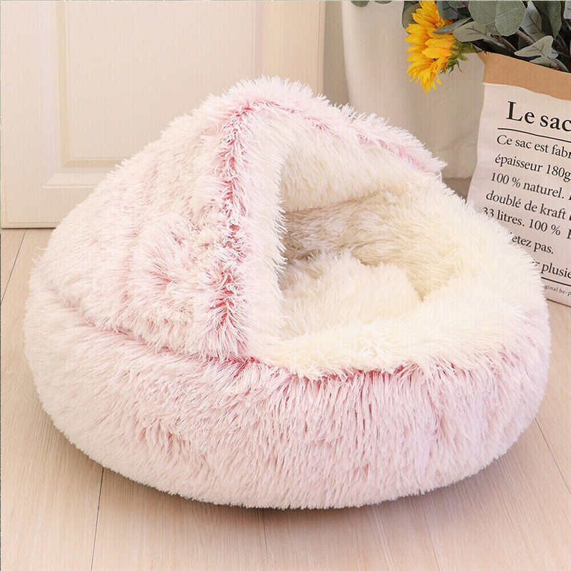 Pet Dog Cat Bed Round Plush Kitten Warm Sleeping Nest Bed Cat Igloo
