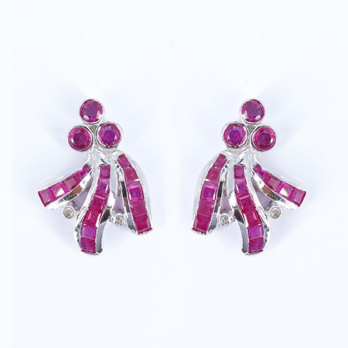 Pendientes de piedras preciosas de rubí y diamantes pendientes de plata de ley 925 para mujer - Imagen 1 de 4