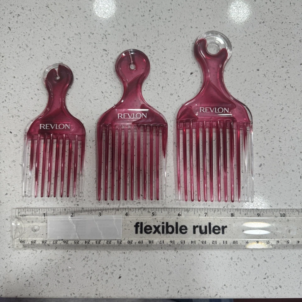 Lote De 3 Peine Elevador De Pelo Vintage Revlon Rosa Mármol Plástico Juego De 5-7 Pulgadas Foto 2 de 3