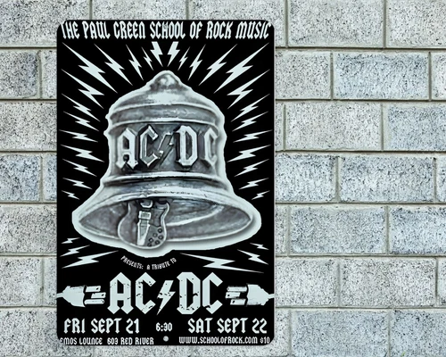 AC DC School Of Rock Sign Aluminum Metal 8"x12" Garage Man Cave Classic Rock