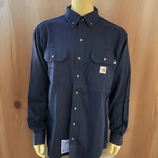 2 Carhartt FR Button Down Navy Blue Cotton Work  Shirts 3X-LJ ARC 2 NFPA 2112