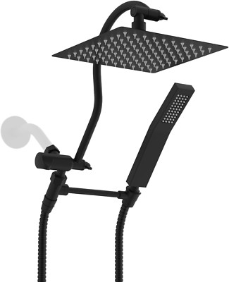 Matte Black 8'' Rainfall Shower Head with Handheld Wand & Adjustable Arm
