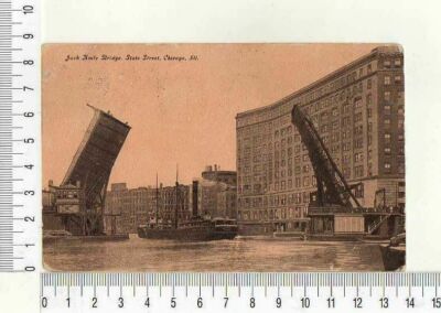 11654) PC USA JAN 12 1910 ''Jack Knife Bridge, State Street, Chicago'' nach Mantua