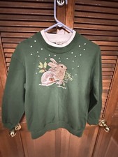 Margaux  Lexi Women  s Holiday Embroidery Sweatshirt Bunny Hedgehog Size M