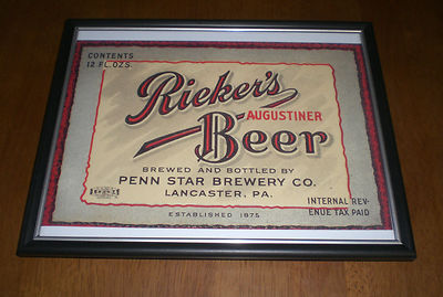 RIEKER'S AUGUSTINER BEER BOTTLE LABEL FRAMED PRINT 