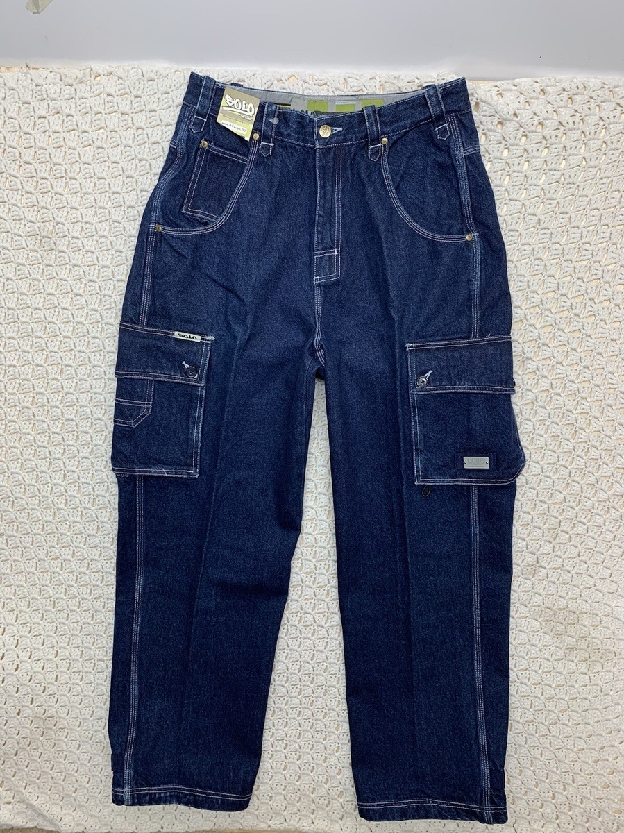 Vtg Solo Semore Cargo Jeans Mens Tag 34 Approx 32x32 Blue Baggy