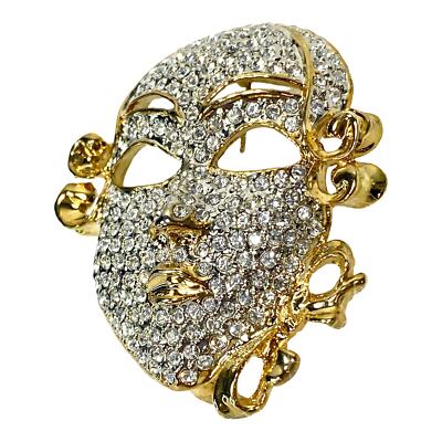 Mardi Gras Masquerade Ball Brooch Crystal Rhinestone Mask Large Boho Pin NWT 252