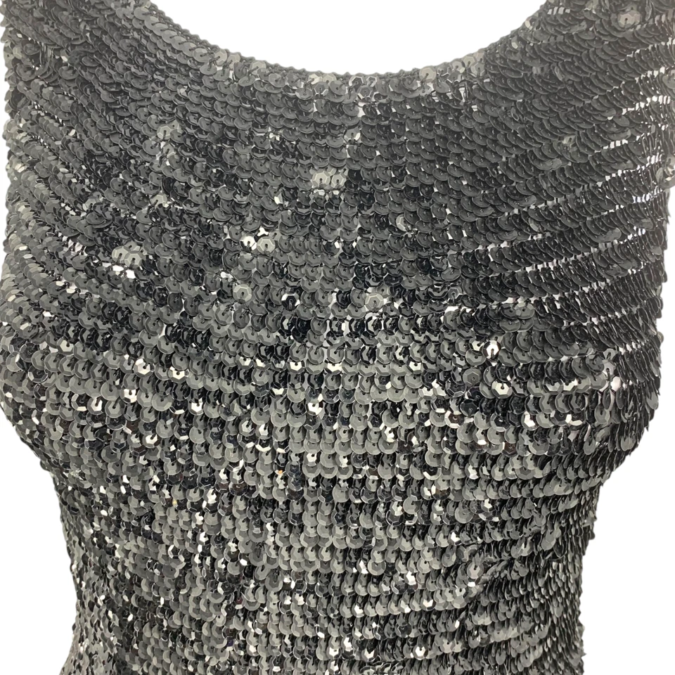 Camiseta sin mangas maximalista vintage Dana Buchman talla M negra totalmente con lentejuelas tejida elástica Foto 3 de 4