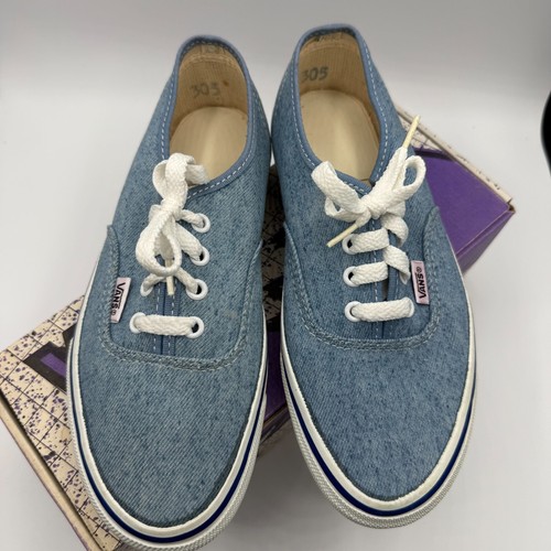 Vintage 1990 Vans INDIGO DENIM NAVY FOXIN Deck Shoes Mens 6 Made USA IN BOX RARE - Picture 2 of 15