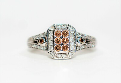Natürlicher ausgefallener brauner Diamant Ring 14K massiv Weißgold 0,46tcw Cluster Ring