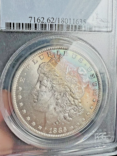 1885 O Morgan Silver Dollar $1 Coin PCGS MS-62 ~Stunning Rainbow Hat Toning!!~