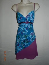 Avon Nightgown M Purple teal floral Short Spaghetti sexy babydoll chemise 