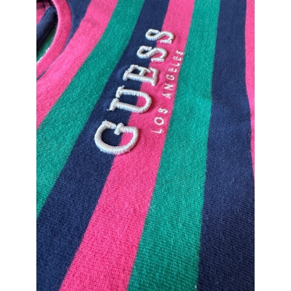 De Colección Guess Niños Vestido a Rayas Informal Bordado Logo Rosa Verde Azul Talla 4 Y2K Foto 3 de 4