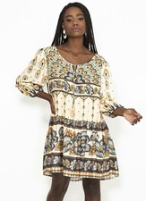 Farm Rio NWT Mini Flor De Penas Feathered Flowers Tassel Short Dress Sz PP Small