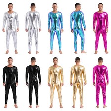 Mens Jumpsuits Masquerade Bodysuit Shiny Unitard One-piece Leotard Nightclub