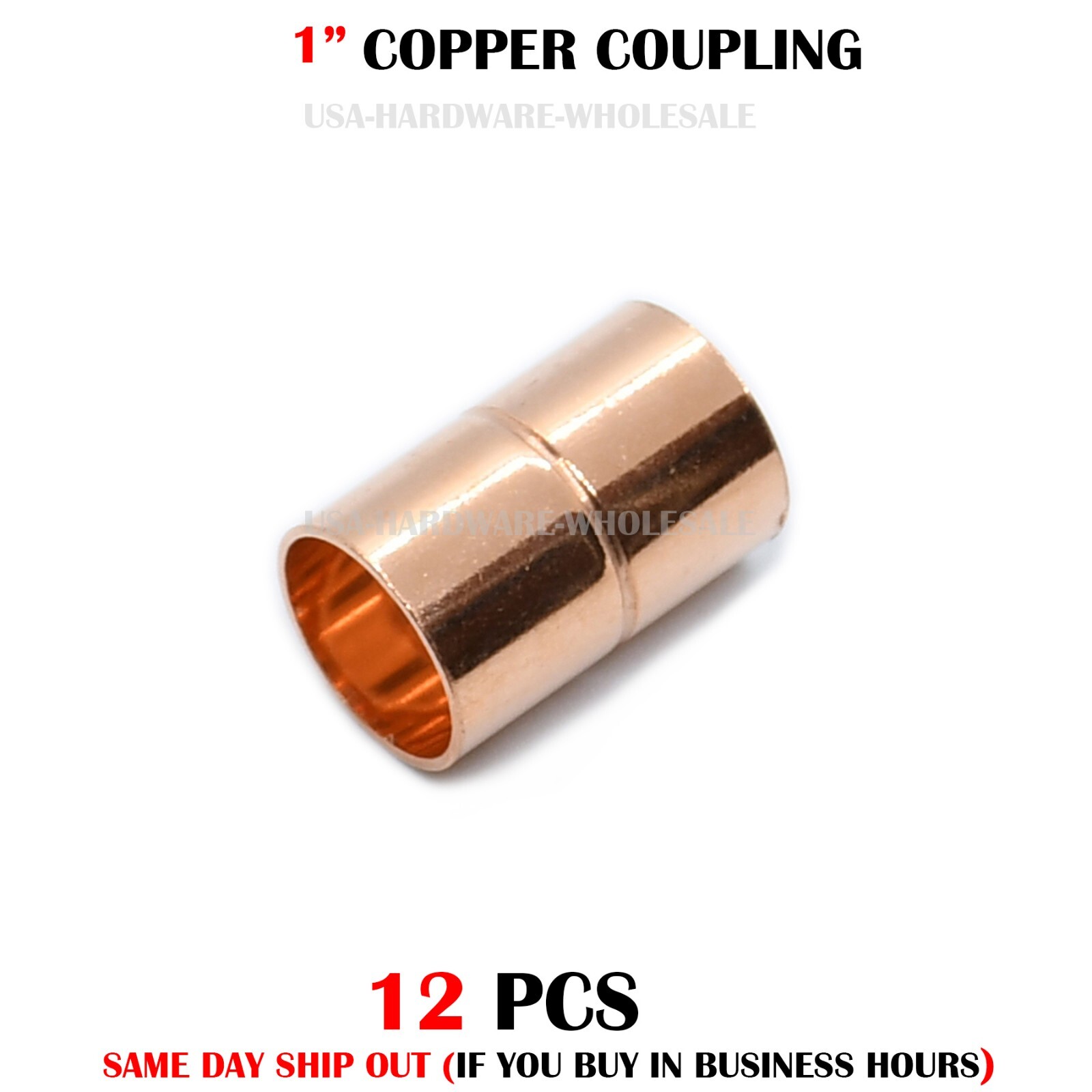 [12-Pack] 1" x 1" Copper Coupling with Stop CxC Certified Lead Free