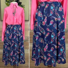 Vintage 1970s Colorful Paisley Floral Boho Pull On A-line Skirt