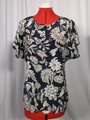 Max Mara MAXMARA Mainline Midnight Dark Floral Silk Shirt Italy