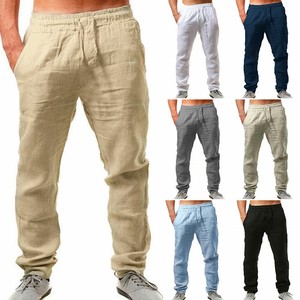 Pantaloni da Uomo in Cotone e Lino Pantaloni Larghi Pantaloni da Uomo in Ti  | eBay