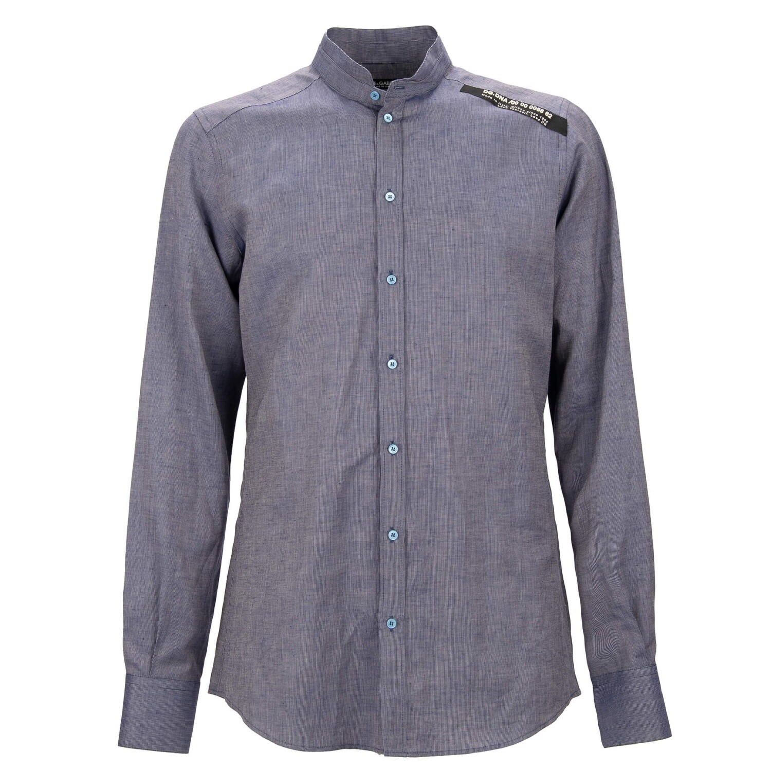 DOLCE & GABBANA DG DNA Logo Patch Linen Cotton Shirt Blue 40 M