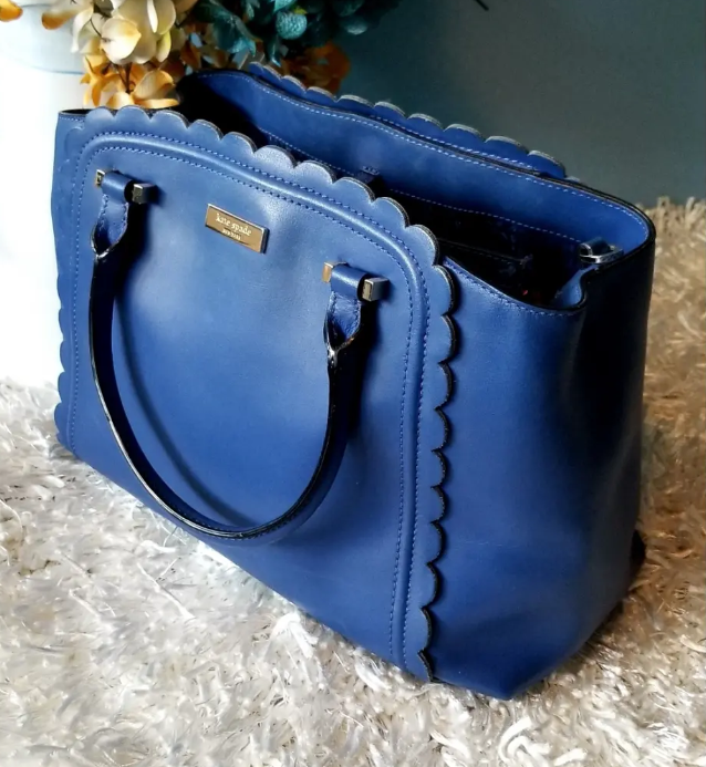 Kate Spade Large Cobalt Blue Leather Scallop Detail Satchel/Tote
