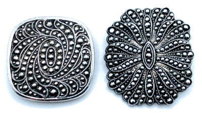 Lot 2 VTG 1960s West Germany Silver Tone Faux Marcasite Eloxal Scarf Clips