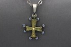 Old Roman Byzantine Cross Silver Bronze and 18k Blue Sapphire Pendant (#4) — photo 9