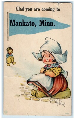 #ad 1918 Glad You Are Coming To Mankato Minnesota Pennant Dutch Kid Vintage Postcard $19.47