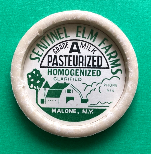 MILK BOTTLE CAP SENTINEL ELM FARMS MILK MALONE NEW YORK NY