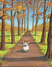 PRINT OF PAINTING PEMBROKE WELSH CORGI RYTA LANDSCAPE MAPLE 8x10 folk art park
