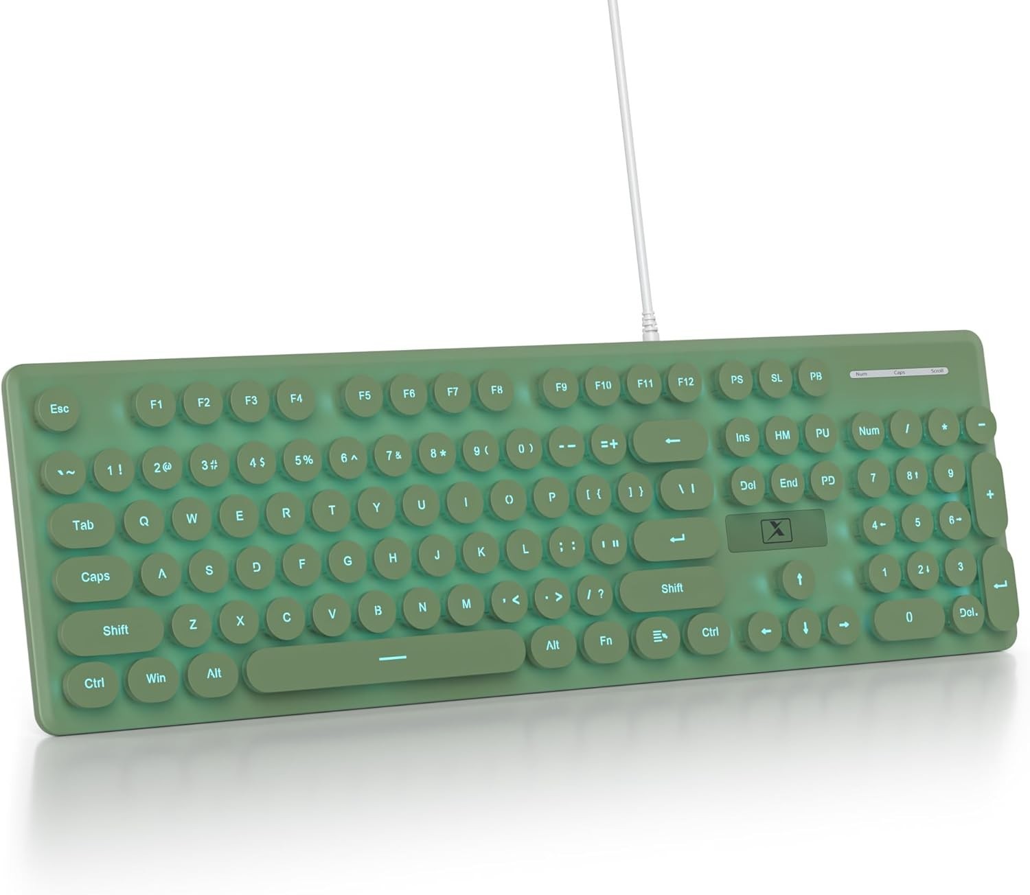 Cute Quiet Keyboard Green Wired Typewriter Keyboard Light Up