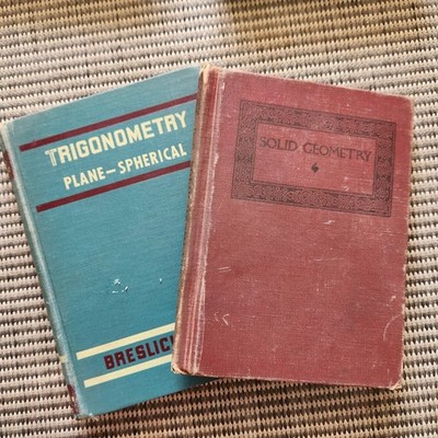 Vintage Math Textbook Lot Trigonometry Breslich Solid Geometry Hardcover Books
