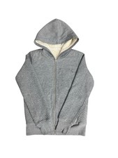 GUESS Women  s M Grey Sherpa Lined Hoodie Full Zip Sweater Logo Studded Flawed