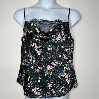 Laundry by Shelli Segal Cami Top Womens Size XL Black Floral Lace Cowl Neck