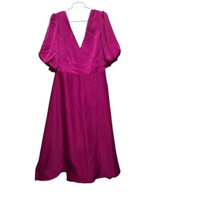 City Chic Womens Lula Dress Plus Size 18 Pink Puff Sleeve Midi NWT