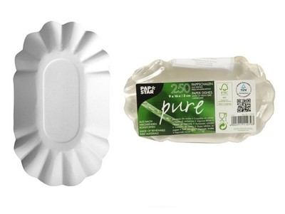 250 Pappschalen Pommesschalen Teller Pappe oval 9 x 16 x 3 cm weiss Einweg